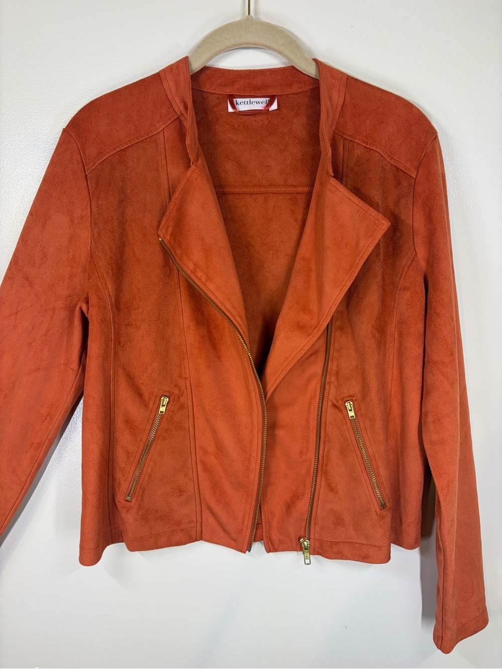 Kettlewell Rust Orange Faux Suede Biker Jacket Womens M - Boho, Western, Cowgirl